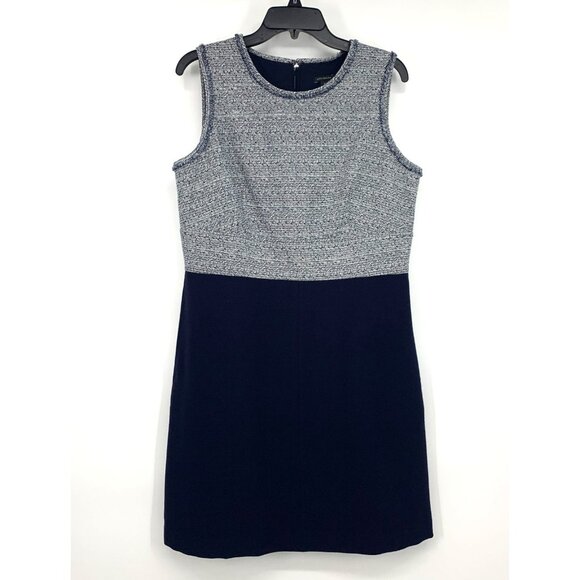 Ann Taylor Dress Blue Tweed A Line Flare Sleeveless Pockets - Picture 3 of 13